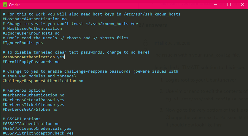 change ssh config